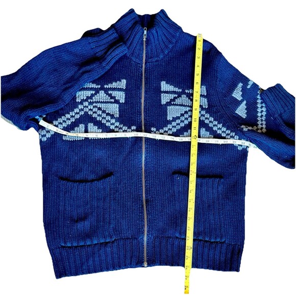 Saks Fifth Avenue Wool Cotton Knit Zip Cardigan Sweater Blue XL With Pockets - Picture 5 of 5